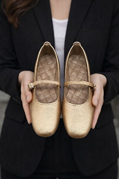 redtan Women's Flat Shoes with Gold Straps and Belt, Lightweight, Comfortable...