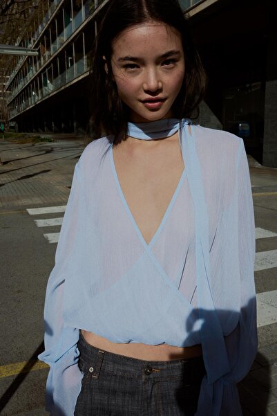 Bershka Uzun kollu kruvaze eşarp bluz