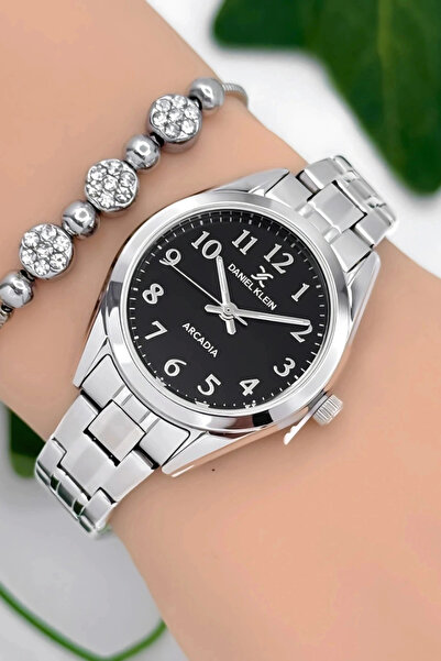 Daniel Klein Women's Wristwatch Silver-Black Color Steel Band & Case Sddk089