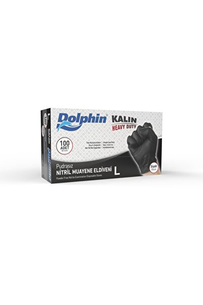 Dolphin Siyah Nitril Ekstra Kalın Eldiven L Beden 100'lü Paket