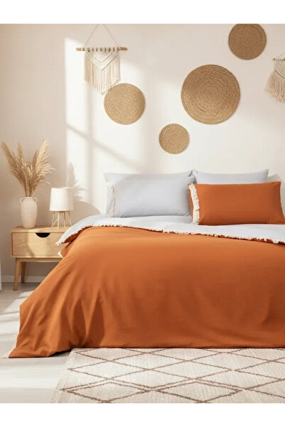 NDC HOME طقم غطاء لحاف فردي مزدوج الجوانب من الكتان باللون الرمادي القرفة [16...