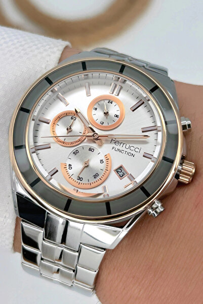 Ferrucci ساعة يد رجالية باللون الفضي والأبيض للموسم الجديد مع هدية سوار - 3at...