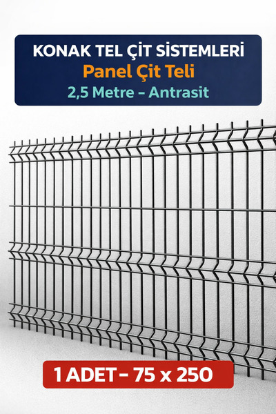 Konak Tel Çit Aksaray 1 Adet Antrasit Bahçe Panel Çim Çiti Teli 75x250 cm 4.m...