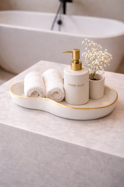 Sabletscrafts Gold Kenar Vernikli Dekoratif Banyo Tepsi – El Yapımı Taş Tozu ...