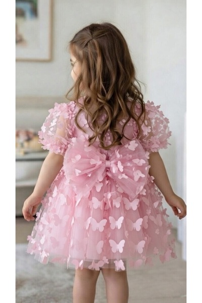 BİLGEN Style Kız Çocuk Elbise Yazlık Kelebek 3D Boyutlu Party Balo Özel Gün E...