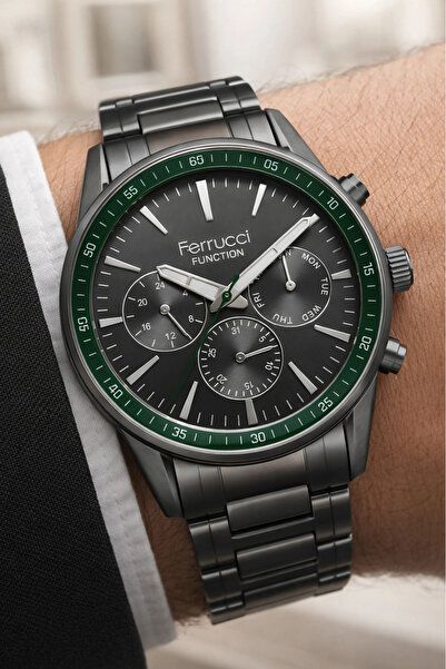 Ferrucci Function Erkek Kol Saati Çelik Kordon Füme Bileklik Hediyeli 3atm sd...