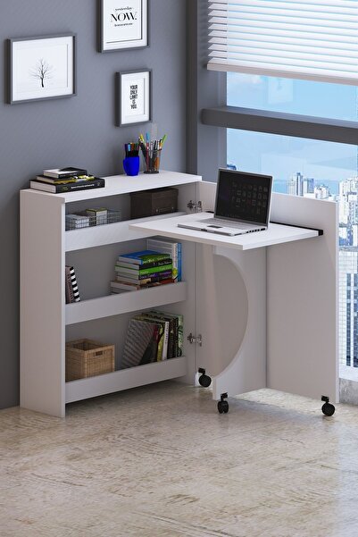 Bicabin Diamond Multi Fonksiyonlu Katlanabilir Raflı Dolaplı Akıllı Çalışma M...