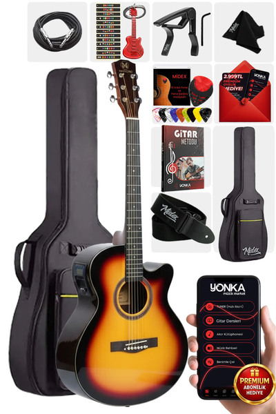 Maxword M501-SB-EQ Profesyonel Sunburs Elektro Akustik Gitar Seti 4/4 Yetişki...