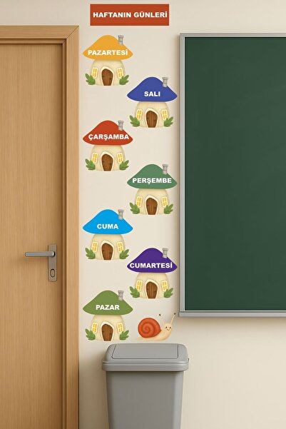 Aysha Tasarım Haftanın Günleri Renkli Evler Duvar Sticker Seti