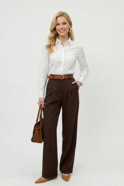 Potenza Pantaloni de damă cu curea, cu pliuri, cu buzunare duble, cu picior larg