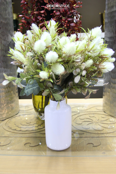 Dekorsende Yapay Dikenli Bitki Yapay Çiçek Krem 35 cm