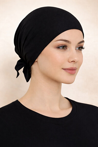 Boneci Siyah Penye Kaymaz İç Bone Likralı Terletmez Bağlamalı Tesettür Bone