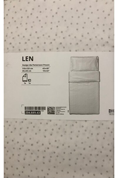 IKEA LEN Beyaz-Gri 110x125/35x55 cm Bebek Nevresim Takımı
