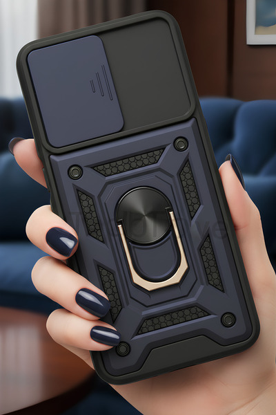 TechTrove Oppo A15 Kılıf Sürgülü Kamera Korumalı Yüzüklü Stand Olabilen Magne...