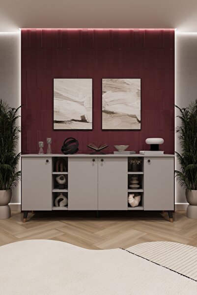 asratrend Geniş Konsol - Modern Büfe Dolap - 4 Kapaklı Şık Tasarım Salon ve Y...