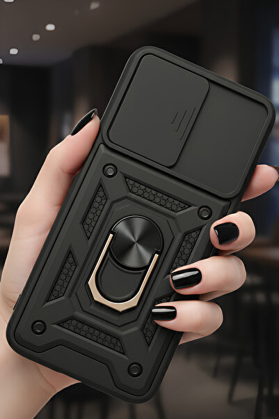 TechTrove Realme 8 Kılıf Sürgülü Kamera Korumalı Yüzüklü Stand Olabilen Magne...