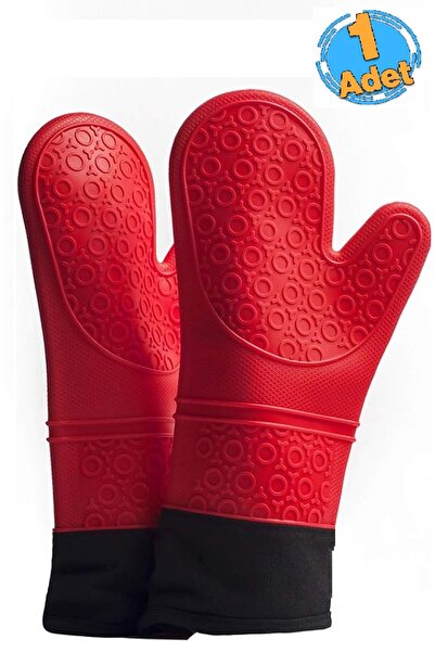 ZUZU MADE 1 Adet Kırmızı Silikon Yanmaz Yapışmaz Isı Yalıtımlı Mutfak Eldiven...