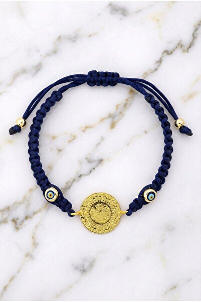 FerizZ Altın Kaplama Çeyrek Altınlı Lacivert İpli Bileklik BLK-1251