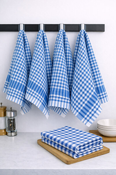 LilaMOON منديل قطني أزرق مكون من 4 قطع - مربعات، قماش للتجفيف، غطاء للتغذية