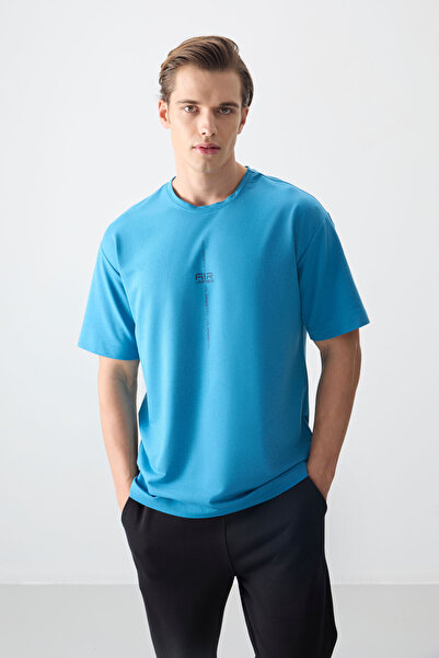 AIR JONES Petrol plava pamučna, debela, mekana, teksturirana, široka muška ma...