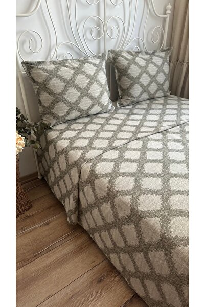Decamor home Yeşil Bej Klasik Desen Pamuklu Yatak Örtüsü / Pike Takımı Çift K...