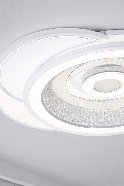 CanAydınlatma Beyaz Tavana Sıfır Plafonyer 3 Renk LED Kumandalı Modern Avize ...