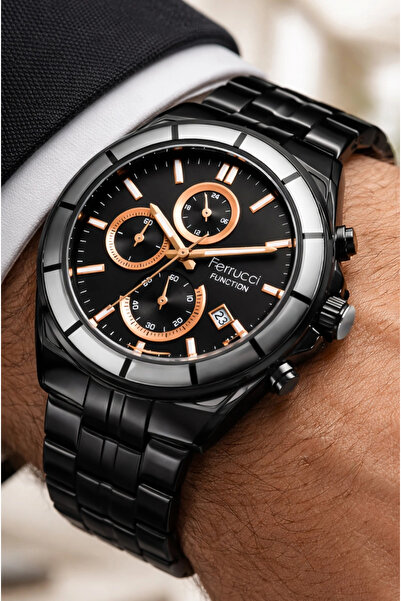 Ferrucci Function Erkek Kol Saati Çelik Kordon Siyah Bileklik Hediyeli 3atm s...