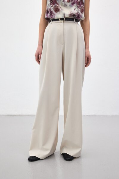 Sateen Lena pantaloni palazzo - Piatră