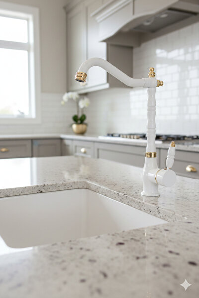 FAUMIX Rustik Model Sıcal Soğuk Su Girişli Döner Borulu 2 Yıl Garantili Beyaz...