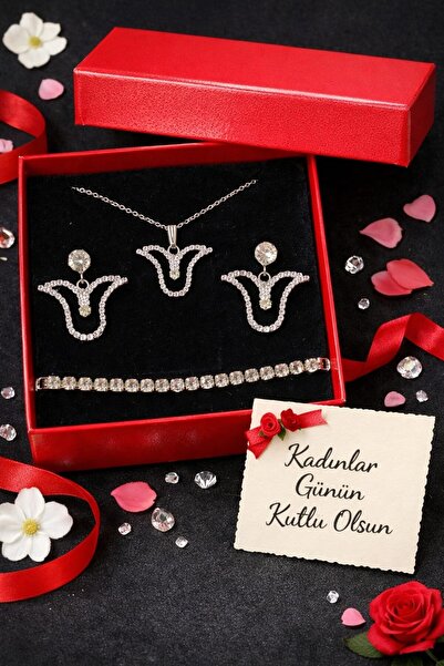 Furtek Aksesuar Women's Necklace Earrings Bracelet Jewelry Gift Set Tulip Det...