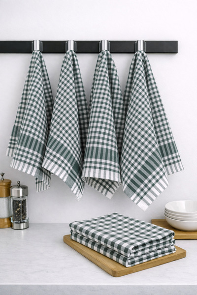 LilaMOON منديل قطني مكون من 4 قطع باللون الأخضر - مربعات من القماش القطني وقم...