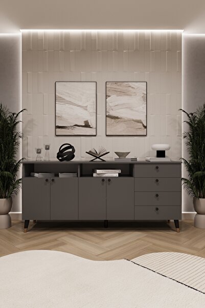 asratrend Modern Konsol ve TV Ünitesi 4 Çekmeceli, 4 Kapaklı, Depolama Alanı,...