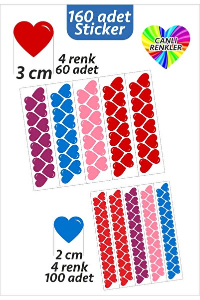 İstisna 100 Adet Kalp Etiket 4 Renk Kırmızı Mavi Mor Pembe Renk 2 Cm Kalp Tem...