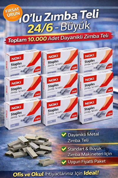 ANI OFİS KIRTASİYE A K Zımba Teli 24/6 Büyük – 10’lu Paket (Toplam 10.000 Tel...