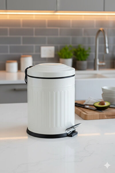 GörSeç 3 Liter Vintage White Trash Can with Shock Absorber - Quiet Soft-Close...