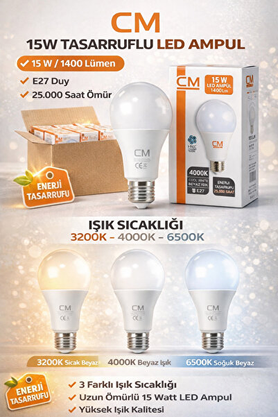 cm solar 15w E27 Duy 6500k Beyaz Işık Led Ev Ampülü - Enerji Tasarruflu 15w B...