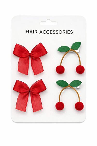 Laria Σετ 4 τεμαχίων με κόκκινα κεράσια και φιόγκους για κορίτσια και μωρά