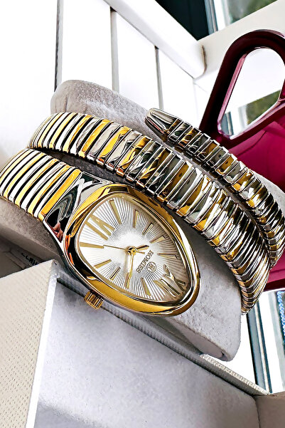 Homies ساعة يد نسائية أصلية مقاومة للماء باللون الذهبي والفضي - سوار وسوار من...