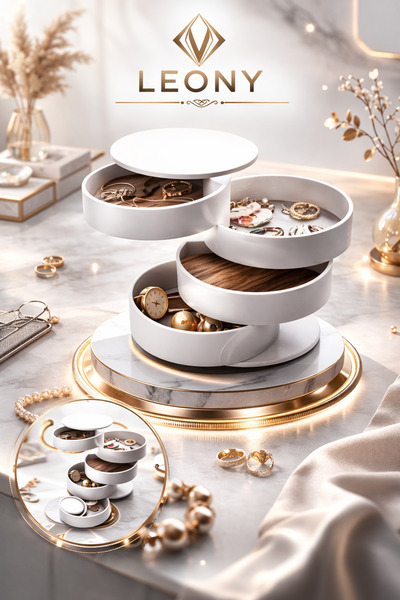 Leony Organizator rotativ pentru bijuterii și machiaj cu 4 straturi, colier, ...