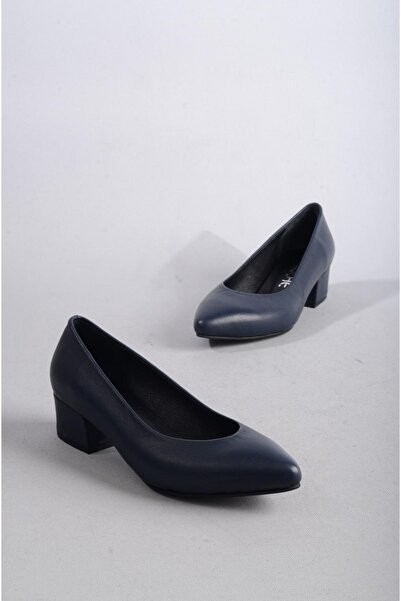 SEÇ KUNDURA SEÇ 801 Pantofi cu toc din piele naturală - bleumarin (4 cm)