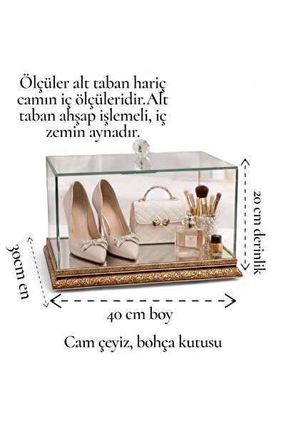 Glowvera Gold Ahşap İşlemeli Cam Çeyiz Kutusu Söz Nişan Gelin Damat Bohça Kut...