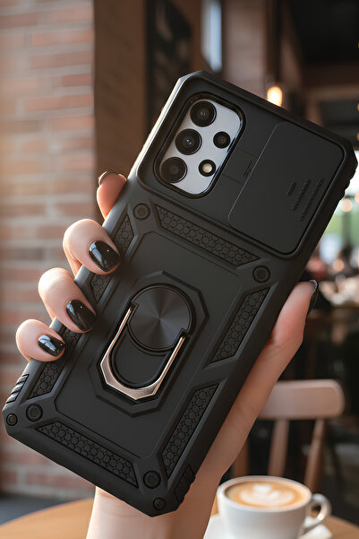 TechTrove Samsung Galaxy A72 Kılıf Sürgülü Kamera Korumalı Yüzüklü Stand Olab...