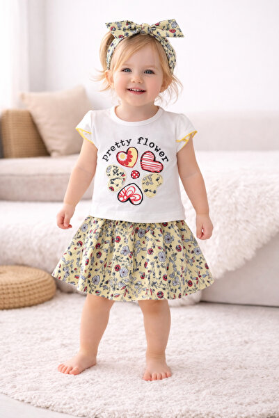 GMG Baby مجموعة تي شيرت بريتي فلاور وتنورة باندانا مكونة من 3 قطع