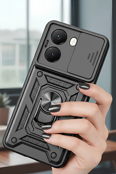 TechTrove Xiaomi Poco X7 Pro Kılıf Sürgülü Kamera Korumalı Yüzüklü Stand Olab...