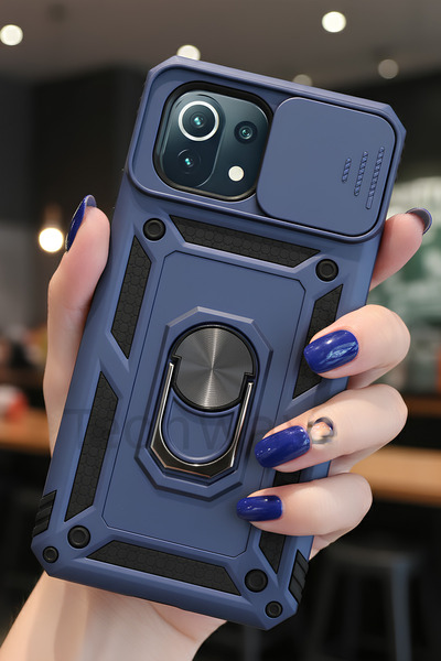 TechTrove Xiaomi Mİ 11 Lite Kılıf Sürgülü Kamera Korumalı Yüzüklü Stand Olabi...