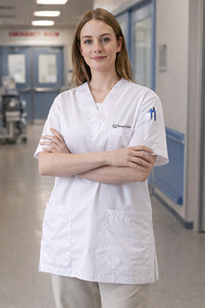 mirach Kişiye Özel İsim Yazılı Hediyelik Doktor Hemşire Scrubs Tekniker Medikal Forma Cerrahi Tek Üst