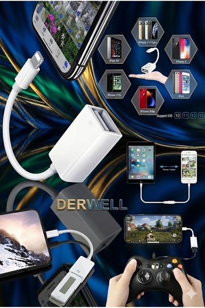 Derwell Yeni 2026 Güncel Sürümlü Iphone Lightning Usb Ipad Iphone Için 15 14 13 12 11 Pro X Xr 8 7 Otg Kablo Fotoğraf Veri Aktarma Usb Cihazı