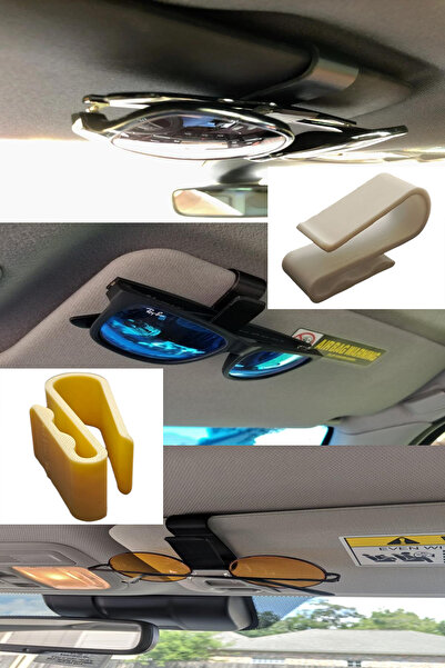 N NOXXO Araba Güneşliği İçin Gözlük Tutucu Güneş Gözlüğü Klipsi Organizer Bej...