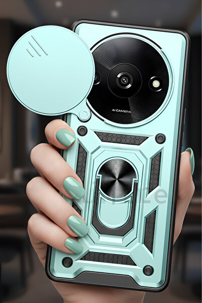 TechTrove Xiaomi Redmi A3 4G Kılıf Sürgülü Kamera Korumalı Yüzüklü Stand Olab...