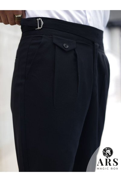 Ars Magic Box Ars Magi̇c Box New Season Cotton Baggy Double Pleated Comfortable Cut and Metal Buckle Standard Size Pants